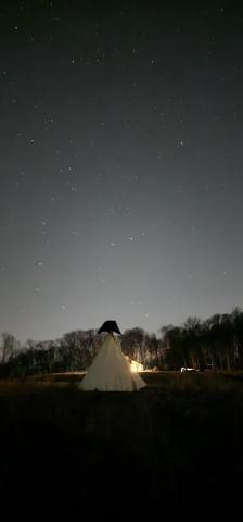 The tipi tent in a clear night. As we are far from big urban areas the stars can be seen very clearly